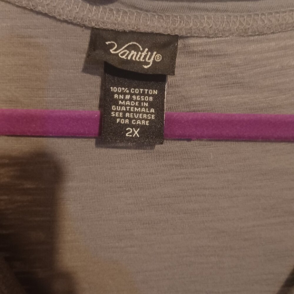 Plus Vanity Cotton Grey Blingy Silver Cute Graphic long Sleeve Shirt 2X - Picture 3 of 5